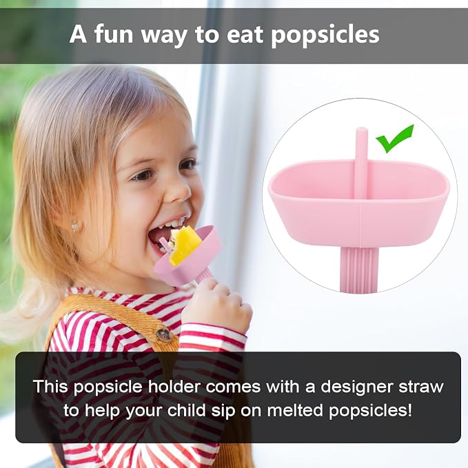4 Pcs Silicone Drip Free Popsicle Holder for Kids, Reusable Popsicle Drip Catcher with Straw, Thick Ice Lolly Holder, Ice Cream Holder, Ice Lolly Drip Catcher for Home Picnic Party