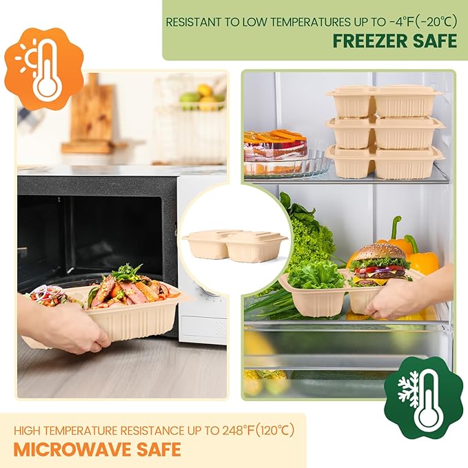 Glotoch Express 32 oz-200 Pack Meal Prep Containers with Lids,Resuable Cornstarch Material Salad Containers, Plant-based Lunch Boxes, Plastic Take Out Bowls for Restaurant