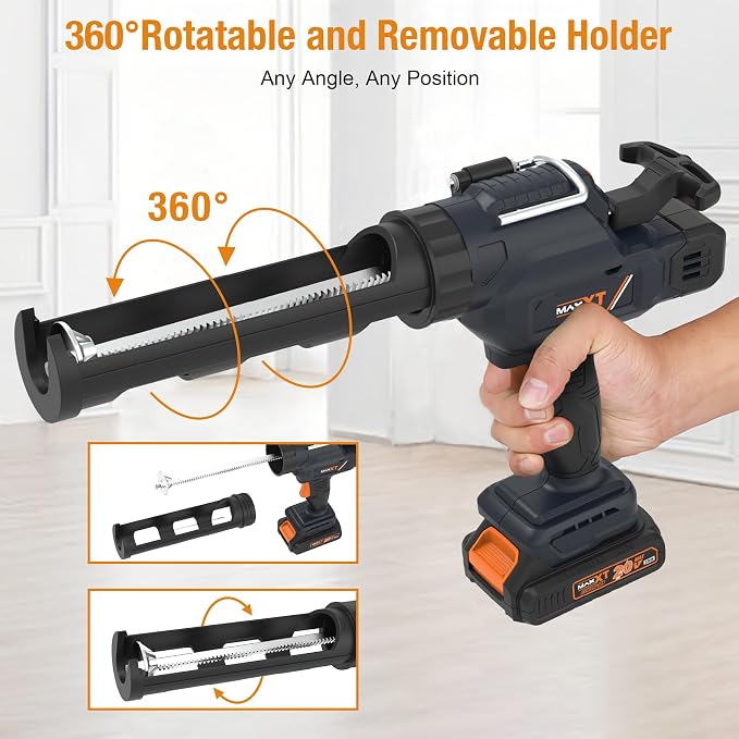 MAXXT 2-in-1 Cordless Caulking Gun - 2.0AH Battery Powered, Fits 10oz-20oz/300-600ml Cartridges & Sausage Packs, Anti-Drip Auto Retract, 6 Adjustable Speeds for Filling Sealing Repair