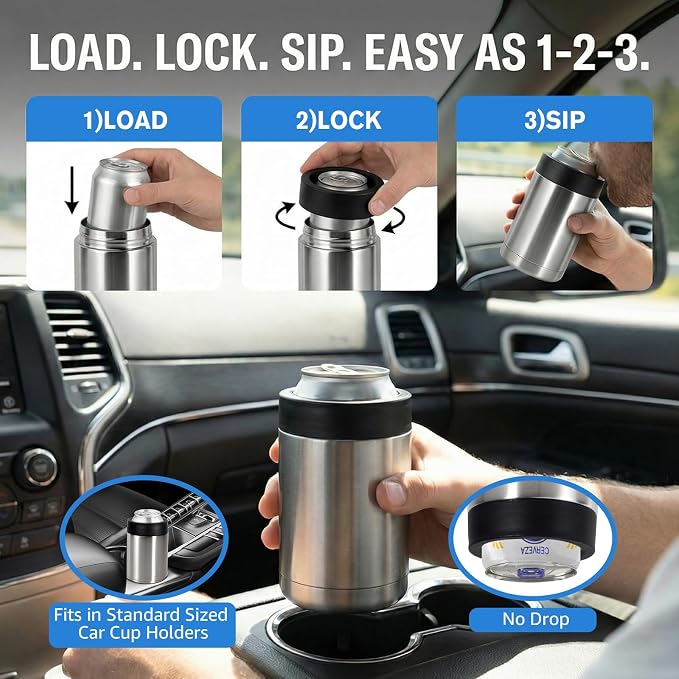Can Cooler 12 OZ Beer Holder, Stainless Steel Beverage Can Insulator | Standard Size Cans Holder with Vacuum Insulated, Metal Koozie for Cans, Silvery