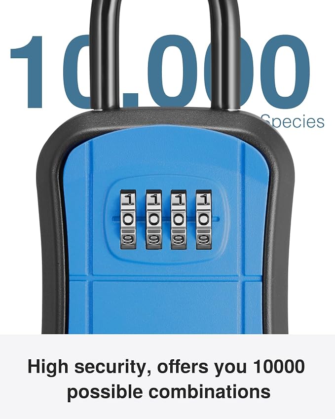 Puroma Key Lock Box Outdoor 4 Digit Code Combination Lockbox House, 1 Blue | For Contractors Guest Realtor Storage Keys, Portable, Home Wall Mount, Resettable, Combination, Weatherproof, High-capacity
