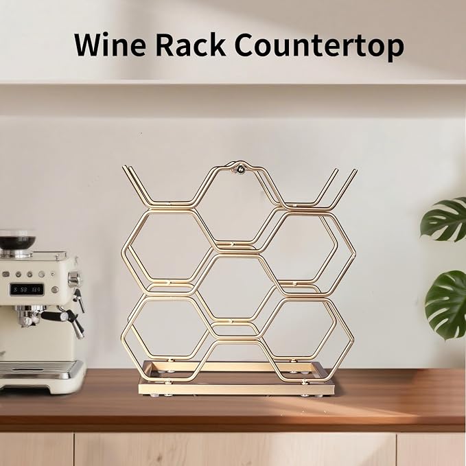 Small Wine Racks Countertop (8 Bottle Capacity),Metal Wine Bottle Holder Modern Gold for Home Kitchen Bar,Tabletop Wine Rack for Cabinet, Pantry, Wine Bottle Storage