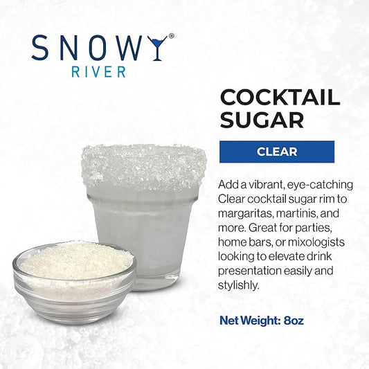 Snowy River Clear Cocktail Sugar - - Vibrant Naturally Colored Sugar for Cocktail Rimming, Baking & Decorating, Medium Crystal (8oz, Medium Crystal)