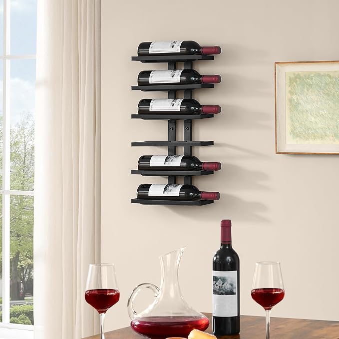 Hoctieon 3-Set 6 Tier Wall Mount Wine Rack (18 Tiers), Wall Racks for Wine Bottles Display and Storage, Hanging Bottle Organizer for Living Room, Dining Room, Wine Cellar, Bar, Black