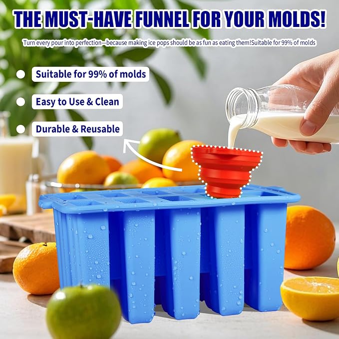 Silicone Popsicles Molds, Food Grade Popsicle Molds for Kids, Homemade Popsicle Mold, BPA Free Ice Cream Mold, lce Pop Molds Maker-with Popsicle Sticks, Popsicle Bags, Funnel (Blue)