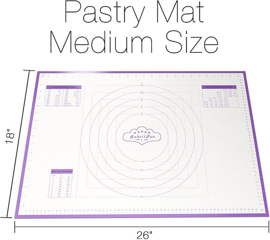 Silicone Pastry Mat Large, Nonstick Rolling Mat with Measurement Markings in Inches and Centimeters, Conversion Charts, BPA Free, Dishwasher Safe, Heat Resistant to 450°F