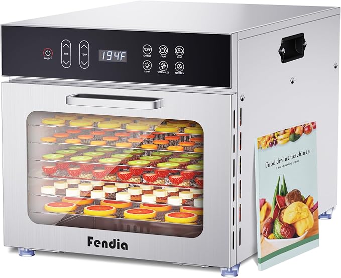 Fendia Food Dehydrator for Jerky, 7 Stainless Steel Large Trays, 600W Fruit Dehydrator, 24H Timer and 194°F Temperature Control, Overheat Protection, Food Dryer for Jerky, Herbs, Fruit, Dog Treats