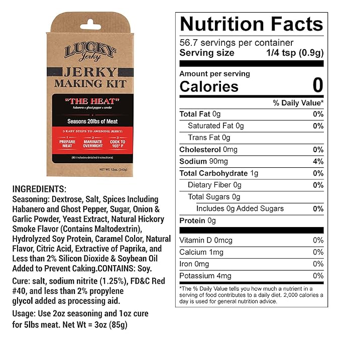 Lucky Jerky The Heat DIY Beef Jerky Seasoning and Cure Kit, 12 Oz | Make Your Own The Heat Beef Jerky at Home, Bold Pepper Forward Flavor, Seasons 20 lbs of Meat