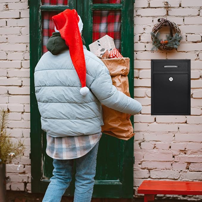 Yaocom Locking Mailbox with Key for Outdoor 12.2 x 8.5 x 3 Inches Large Wall Mount Mail Box with Lock Security Mail Drop Metal Collection Boxes Hanging Secure Postbox(Black)