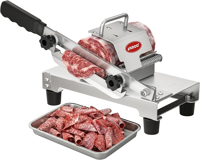 Manual Frozen Meat Slicer, Stainless Steel Meat Cutter for Home Use | Manual Slicing Machine with Adjustable Thickness for Beef, Pork, Lamb, Bacon BBQ,Salad,and Sandwich Slicing Easy to Use