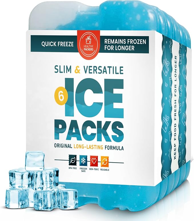 Healthy Packers Ice Packs for Lunch Boxes & Coolers - Freezer Packs - Original Cool Pack | Cooler Accessories for Beach, Camping & Fishing | Slim & Long-Lasting Reusable Ice Pack for Cooler