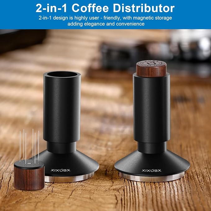 XIXUBX 2-in-1 Espresso Tamper & Magnetic WDT Tool, 51mm Spring Loaded Tamper with Corrugated Base & Cover, Anodized Aluminum Handle, Fits XIXUBX and Other 51mm Portafilter Espresso Machines