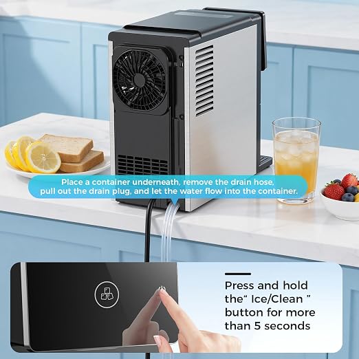 COWSAR Nugget Countertop Ice Maker, 33 lbs/Day Chewable Pellet Ice Machine with Self-Cleaning, Auto Lighting & Measured Dispensing, Portable Pebble Ice Maker for Home, Kitchen, Office, Black