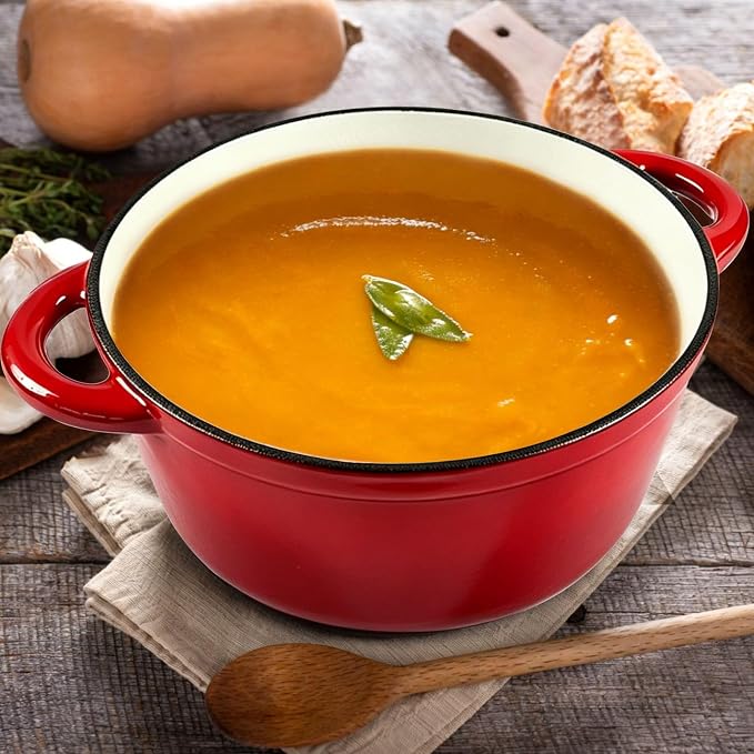 5 QT Enameled Cast Iron Dutch Oven with Self-Basting Lid, Heavy Duty Enamel Coated Soup Pot for Slow Cooking, Stews, Roasts & Bread Baking, Moisture Retention Cooking Pot, Oven Safe to 500°F