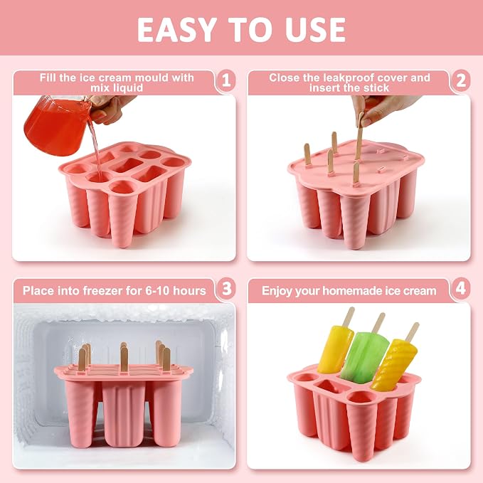 Popsicles Molds, 9 Cavity Silicone Popsicle Molds Easy-Release BPA-free Popsicle Maker Molds Ice Pop Molds Homemade Popsicle Ice Pop Maker with 50 PCS Popsicle Sticks