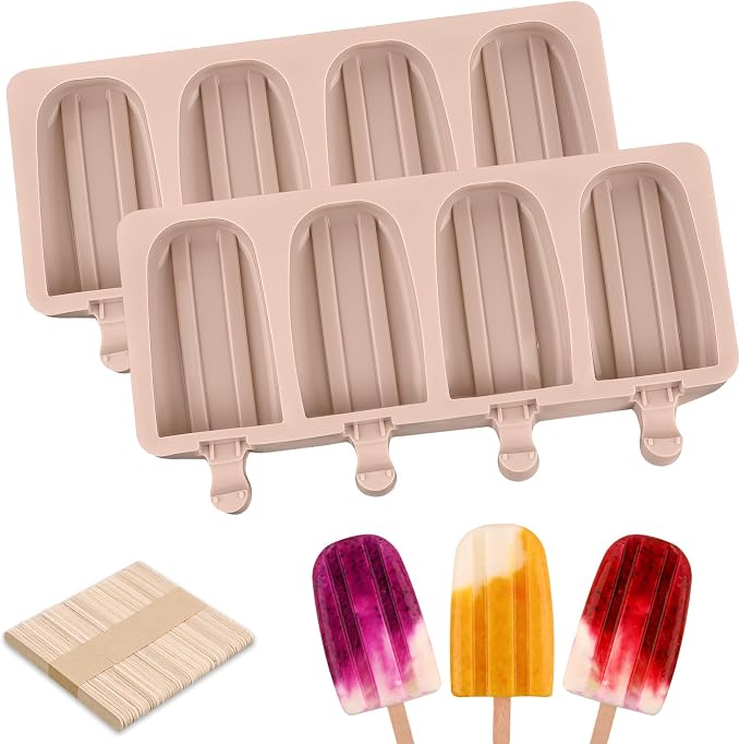 WMKGG Popsicle Silicone Molds Set, 2 PCS Ice Cream Molds with 50 Wooden Sticks for Cake Pop, Ice Pop, Cakesicles (Pink)