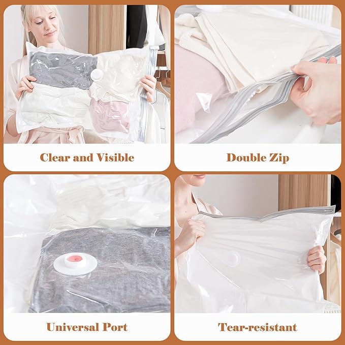 Travel Vacuum Bags with Rechargeable Cordless Air Pump, 12 Pack Vacuum Storage Seal Bags for Clothing(4 Large+4 Medium+4 Small), Compression Packing for Clothes Suitcase Luggage