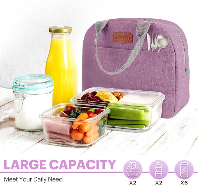 Lunch Bag for Women & Men Adult Insulated Lunch Box, Small Leakproof Cooler Food Lunch Containers Reusable High Capacity Lunch Tote Bags for Work, Travel, Outdoor - Deep purple