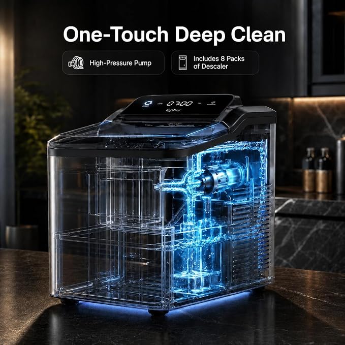 Typhur Fast Nugget Ice Maker Countertop, Chewable Pebble & Pellet Ice Machine with Self-Cleaning Pump & 8-Pack Cleaners, 35lbs/24H Crushed Ice for Kitchen, Bar, RV, Outdoor (Black Stainless Steel)