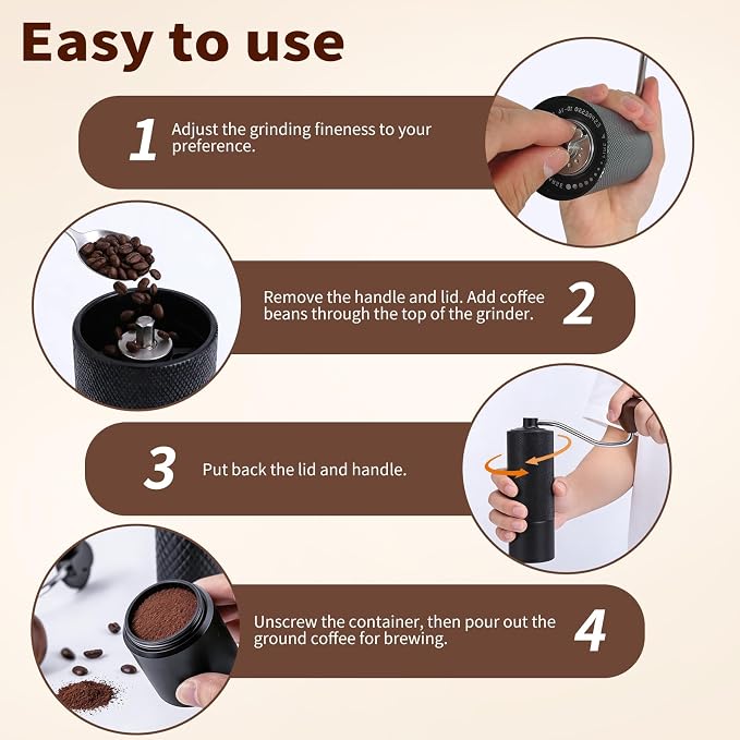 Manual Coffee Grinder, Portable Hand Coffee Mill - 25g Capacity | CNC Stainless Steel Conical Burr, Internal Adjustable Setting, For Espresso Pour Over French Press Travel Camping Office Home