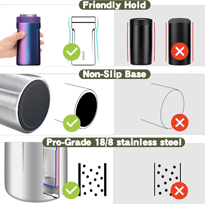 Universal Can Cooler - Signice 3 in 1 Insulated 12 oz Beer Can Insulator Stainless Steel Metal Holder for 12oz Slim Skinny Tall Standard Cans Bottle Hard Seltzer Soda Energy Drinks (Aurora)