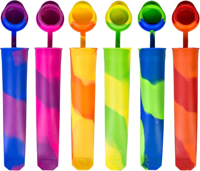 Ozera 6 Pack Silicone Popsicles Molds, Multicolor Baby Popsicle Ice Pop Molds, Reusable DIY Frozen Popsicles Maker for Kids with Lid