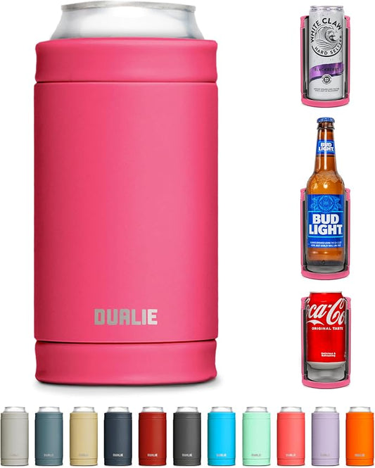 DUALIE 3 in 1 Insulated Can Cooler - 15+ Colors - Universal Size for 12 oz Cans, Slim Cans, and Bottles