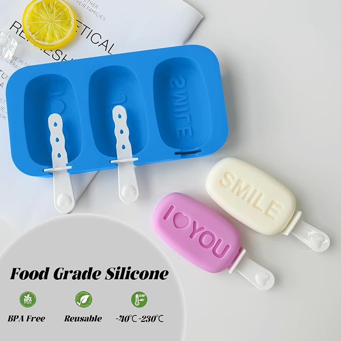 Ice Popsicle Molds Silicone3-Pack, 9 Cavity Iec Pop Molds, BPA Free Silicone Popsicle Molds, Reusable Ice Pop Molds for Homemade Cake Pop, DIY Ice Pop, Cream (Blue)