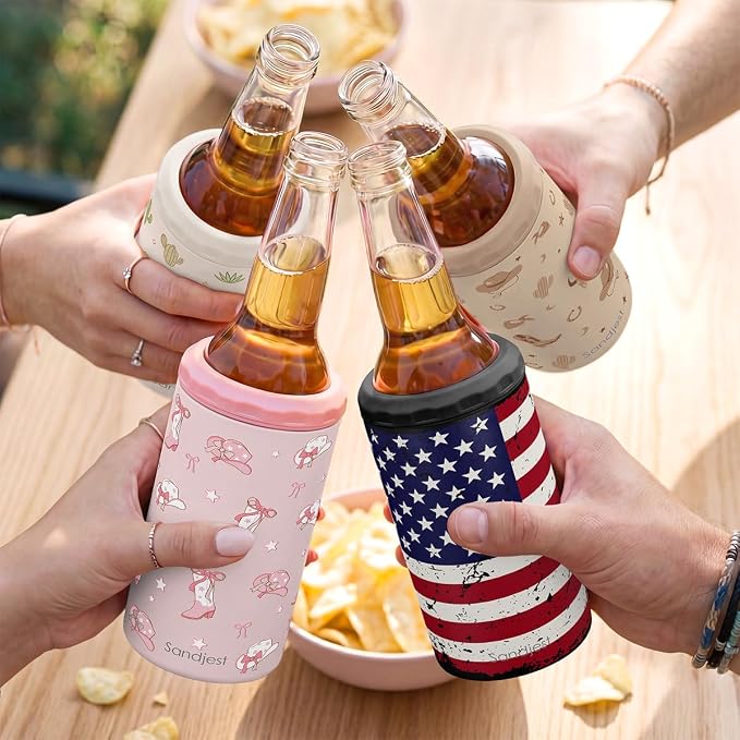 American Flag Can Cooler 12oz - Travel Mug Cups - Stainless Steel Insulated for All - Tumbler Cans Koozie, Gift for Birthday, Christmas