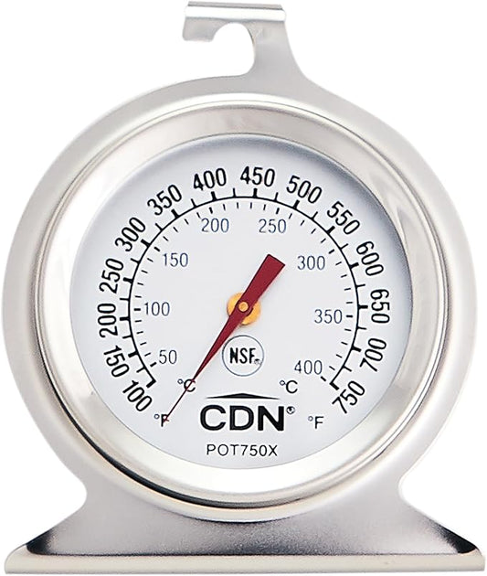 CDN High Heat Oven Thermometer | ProAccurate® | NSF Certified | 100-750°F Range | For Broiling, Roasting, High-Temp Cooking | Lab Glass Lens | POT750X