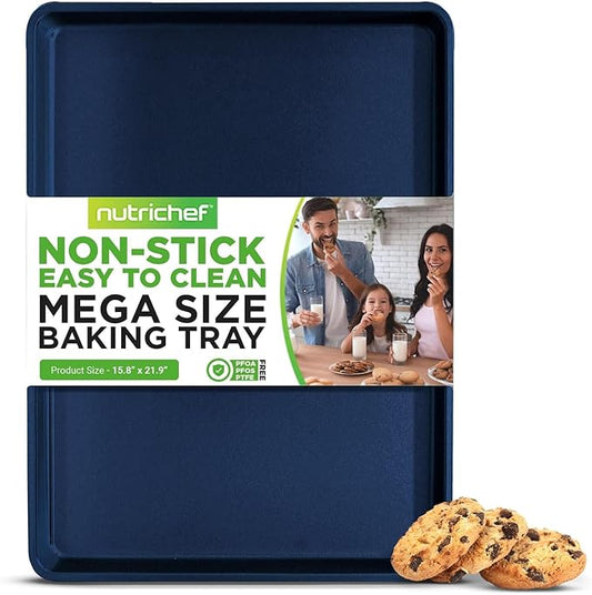 NutriChef Extra Large Nonstick Cookie Sheet for Baking, 22 Inch x 16 Inch Premium Carbon Steel Baking Tray for Oven, Baking Sheet for Cookies, Jelly Rolls, & Pastries - Blue Diamond, NCLG1BD