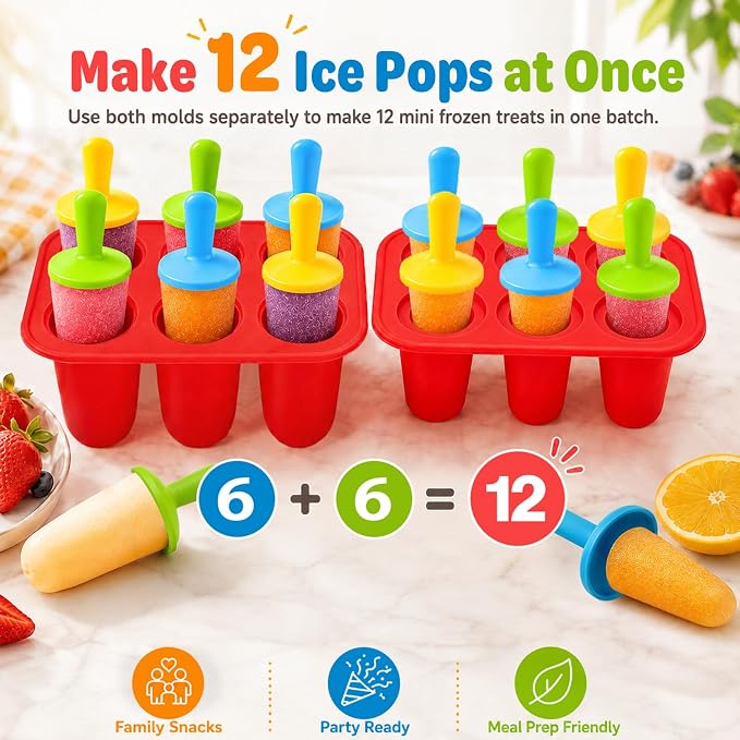 Stuffed Popsicle Mold for Toddler, 2-in-1 Double Layer Ice Pop Mold, Makes 12 Pops, DIY Center-Filled Frozen Healthy Treats, Non-BPA Silicone Popsicle Molds for Kids & Adults