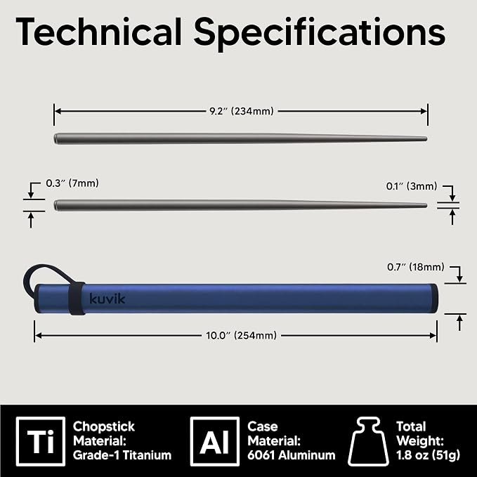 Kuvik Titanium Chopsticks with Nautical Blue Carrying Case