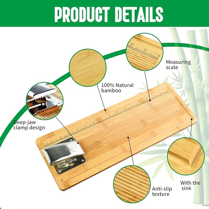 Fish Cleaning Board Kit, Fish Fillet Cutting Board Set with Clamp | 18" Bamboo Fish Cleaning Tools with Fillet Knife, Sharpener,Gloves,Anti-slip Fishing Measuring Board,Fisherman Gifts for Men