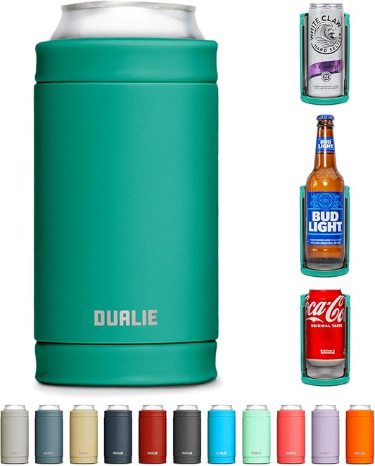 DUALIE 3 in 1 Insulated Can Cooler - 15+ Colors - Universal Size for 12 oz Cans, Slim Cans, and Bottles