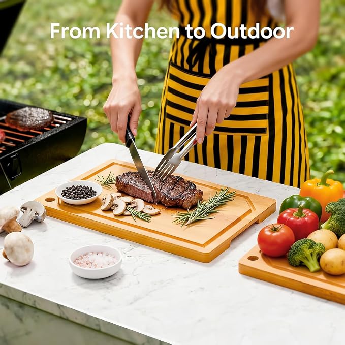 Simple Trending Bamboo Cutting Boards for Kitchen,15"x10", Natural | Durable Cutting Boards with Deep Juice Grooves and Handles, Chopping Board for Meat, Vegetables and Fruits