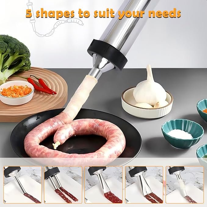 2 LB Stainless Steel Sausage Stuffer Kits,Beef Jerky Gun,Jerky Gun,Sausage Gun,Meat Gun for Ground Meat with 5 Nozzles,5 Cleaning Brushes and 1 Meat Pusher
