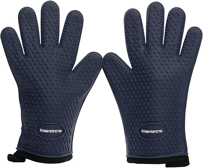 KITCHEN PERFECTION XL Silicone Smoker BBQ Gloves -Heat Resistant Oven Mitts | Waterproof, 5-Finger Design For A Better Grip, for Pitmasters, Meat Smoking, Grilling, Cooking, Frying Turkey | Grill Gift