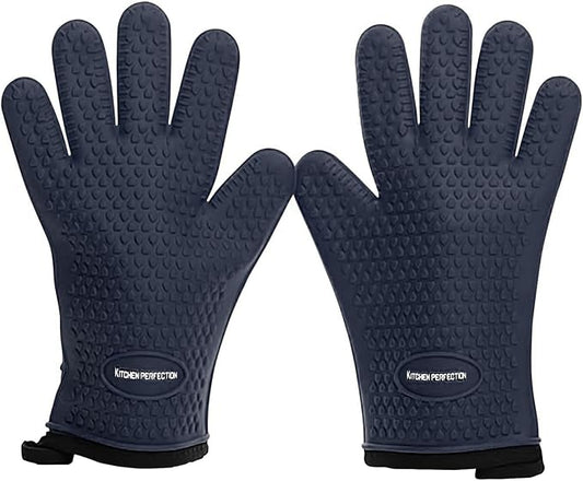 KITCHEN PERFECTION XL Silicone Smoker BBQ Gloves -Heat Resistant Oven Mitts | Waterproof, 5-Finger Design For A Better Grip, for Pitmasters, Meat Smoking, Grilling, Cooking, Frying Turkey | Grill Gift