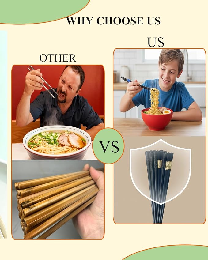 Reusable Chopsticks for Beginner- Fiberglass Training Chop sticks Helpers Set, 5 Pairs Non-Slip Black Chopsticks With Helper, Pretty Classic Style Chop Sticks Dishwasher Safe 9.45Inch