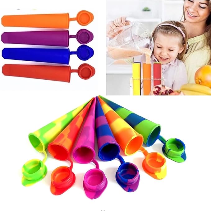 ECOBERI Silicone Popsicle Molds Set of 8 with BPA-Free Material - Reusable Ice Pop Maker with Attached Lids for Easy Storage - Stick-Free Design for Kids and Adults | BPA-Free Material, Reusable Ice Pop Maker, Attached Lids for Easy Storage, Stick-Free...