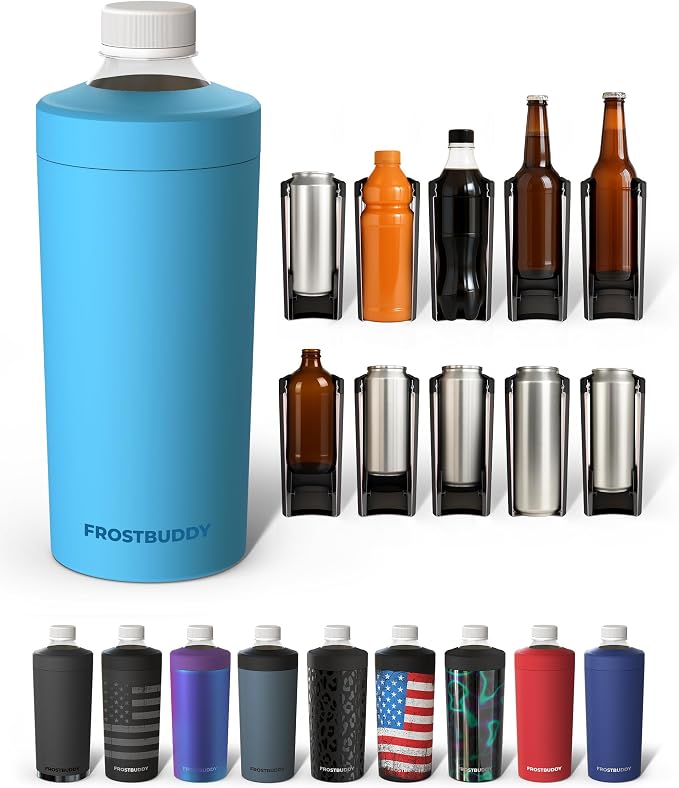 Frost Buddy XL Can Cooler - Fits 12/16/20/24 oz Cans & Bottles (Splash) | Keeps drinks chilled 12+ hrs | No sweat, no condensation | Fits slim & standard cans | Durable, portable design