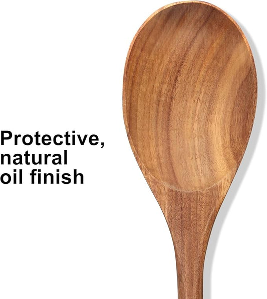 2 Pcs Large Wooden Spoons for Cooking Serving Mixing Kitchen Spoon Big Acacia Wood Utensils Set Teak Spatula Cooking Spoon Set Bamboo Baking Spoons Non Toxic Kitchen Tools Cooking Accessories