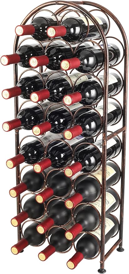 PAG 23 Bottles Arched Freestanding Floor Metal Wine Rack Wine Bottle Holders Stands, Antique Brown