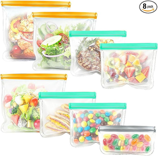 Reusable Freezer Bags Food Storage Bags for Meal Prep Containers, BPA Free Food Storage Bags, Leakproof Reusable Food Bags Dishwasher Safe for Salad Fruit, Vegetables, 3 Gallon 4 Sandwich 1 Snack