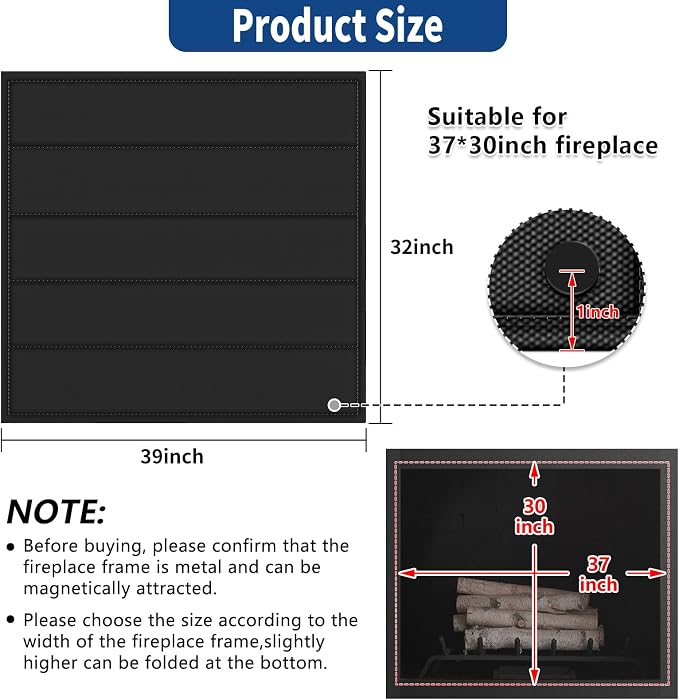 Fireplace Cover, Magnetic Fireplace Blocker Blanket Stops Heat Loss, Indoor Fireplace Draft Stopper Save Energy, Magnetic Fireplace Draft Cover for Iron Fireplace Frame (39"x32")