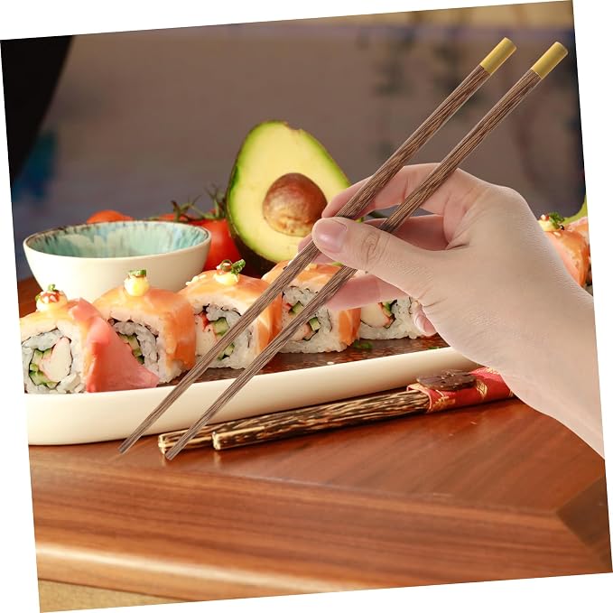 Garneck 10 Pairs Reusable Chicken Wing Wood Chopsticks Non-slip Dishwasher Safe Compact for Travel Dinner Accessories for Ages
