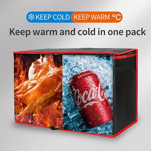 Bodaon Insulated Food Delivery Bag, XX-Large Reusable Grocery Shopping Bags, Picnic Cooler Bag Zipper/Zippered Top Cold, Black with Red Edge, 1-Pack | Reusable Grocery Shopping Bags, Picnic Cooler Bag, Zipper/Zippered Top Cold, Commercial Catering Pizz...