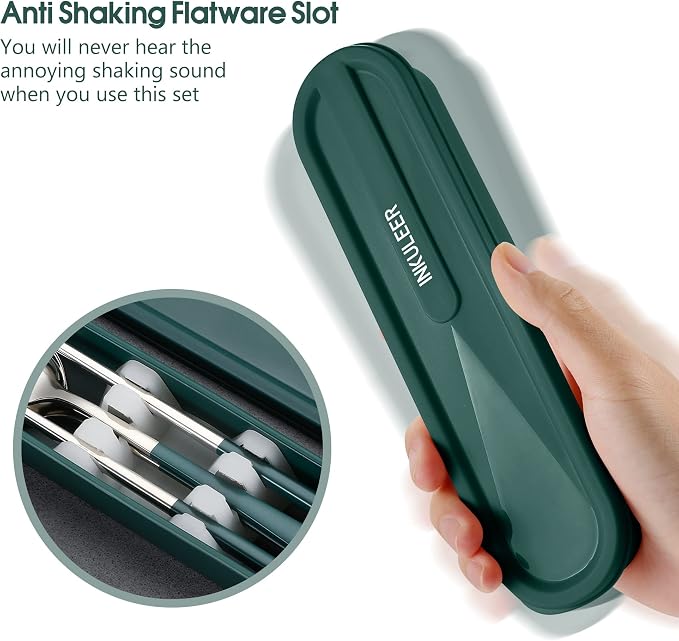iNKULEER Travel cutlery set, 18/8 stainless steel cutlery, Reusable utensils set with case, Portable Silverware Lunch Box for Camping and Office