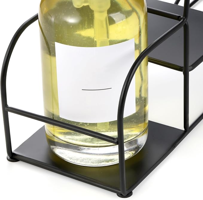 Noamus 4-Tier Syrup Bottle Holder, Iron 4 Compartment Bottle Organizer Rack, 16" Countertop Display Storage Shelf Bottle Stand, Metal Coffee Bar Organizer for Dressing, Wine, Juice, Kitchen, Black